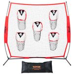 VEVOR 7 x 7 ft Football Trainer Throwing Net, Training Throwing Target Practice Net with 5 Target Pockets, Knotless Net Includes Bow Frame and Portable Carry Case, Improve QB Throwing Accuracy, Red