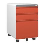 Dripex 3-Drawer Mobile File Cabinet for A4 File, Lockable Rolling Metal Vertical Filling File Cabinet with Hanging File Frame and Anti-tilt Design Office Fully Assembled Except Casters, Orange