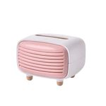 Stavae Retro Radio Model Tissue Box Facial Tissue Dispenser Box Napkin Organizer Vintage Paper Towel Cover Holder Paper Box Holder Desktop Decoration for Home Office Kitchen Bathroom (Pink)