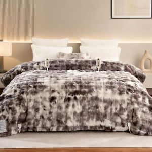 Cozy Bliss Heated Blanket Throw, Bubble Faux Fur Electric Blanket, Fast Heating, 8 Heat Levels & 8 Timer Settings, Auto Shut-Off & Overheat Protection, ETL Listed, 84"x90", Tie-dye Grey