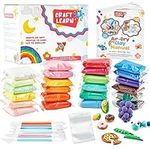 24 Colors Air Dry Clay For Kids With 8 Modelling Clay Tools, Project Booklet & 24 Poly Bags for Sculpting, DIY, Art & Crafts – Ultra light, Fine, Soft, Self Drying Foam Clay –Perfect Gift for All Ages