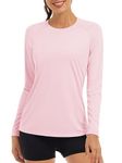 TACVASEN Light Pink Shirts for Women Long Sleeve Shirt Summer Tees Active Wear Athletic Tops for Women Pink, L