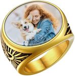 U7 Mens Rings with Picture Inside, 18K Gold Plated Stainless Steel Customized Photo & Text Engraved Thumb Ring Round Celtic Ring for Men Size 11