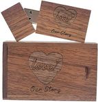 64GB USB 3.0 Stick with Walnut Box, 64GB USB Flash Drive with Box Engraved Our Story for Wedding, Photography, Family, Friends, Couples