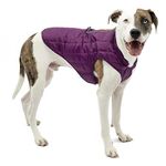 Kurgo Dog Jacket Reversible Winter Coat for Dogs Fleece Vest for Pets Reflective Wear with Harness Water Resistant Loft Jacket for Small Medium Large Pets Purple/grey, Large