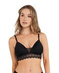 Leonisa Triangle lace Bralette for Women - Padded Bra Black