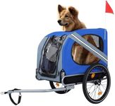 Plturdke Dog Bike Trailer for Large Dogs up to 120LBS - All-Terrain Foldable Pet Carrier with Heavy-Duty Steel Frame for Cycling, Camping or Outdoor Trips (Blue+Grey)