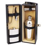 Anything & Everything Travel Bar Set | Portable Leatherette Bar Set | Wine Case | Whisky Case | Wooden Bar Set for Picnic | Portable Bar Accessories Set (Black & Beige)