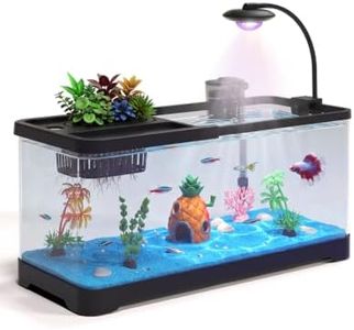 AXINCANAAN 5 Gallon Fish Tank Aquarium Starter Kit with Filter and Light, All in One Small Fish Tank for Betta, Kids & Desktop Use, Self Cleaning Nano Aquarium with Lid(Large Black)