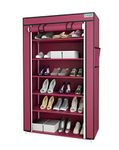 FLIPZON Premium 6-Tiers Shoe Rack/Multipurpose Storage Rack with Dustproof Cover (Iron Pipes, Non Woven Fabric, Plastic Connector) (Maroon)