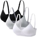 Young Girls Bras 3 Pieces Cotton Teenage Underwear Wireless Sports Bra with Lengthened Buckle 12-18 Years Girls and Women Lingerie Bralettes