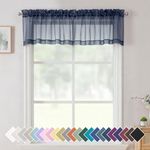 Aiyufeng 2 Panels Navy Blue Sheer Valance 14 Inches Long, Short Sheer Curtain Valances for Small Windows Semi Sheer Navy Valances for Kitchen Window, Dual Rod Pocket (Navy Blue, 40 by 14 Inches Long)