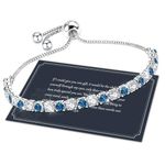 Bracelets for Womens,Sterling Silver Tennis Bracelet Crystal Slider Bracelet S925 Women Bracelet Adjustable Diamond Bracelet for Women,Ladies Jewellery,Blue Bracelet,Gifts for Women,Silver