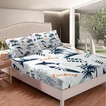 Palm Tree Bed Sheet Set Surfboard Bedding Set Surfing Sports Fitted Sheet for Children Kids Boys Microfiber Hawaiian Tropical Bed Cover Shark Starfish Room Decor Queen Size