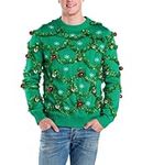 Tipsy Elves Men's Gaudy Garland Sweater - Tacky Christmas Sweater w/Ornaments (X-Large) Green