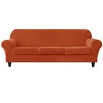 SYLC 4 Pieces Sofa Slipcover Stretch Velvet, Sofa Cover 3 Seater with 3 Separate Seat Cushion Covers, Couch Furniture Protector Collection Split Set (Orange)