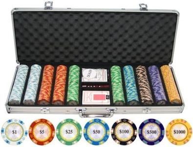 Versa Games Poker Chip Set - Casino Grade 13.5g Poker Chips, 7 Color Chip Denomination - 2 Decks of Cards, Dice, Dealer Button 13.5g Clay Monte Carlo Poker Chips Set