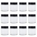 12 Pack 4 oz/ 120 g Clear Round Glass Jars - Empty Cosmetic Containers with Inner Liners, black Lids and Glass Sample Jars with lables For Cosmetics Face cream Lotion DIY Candle