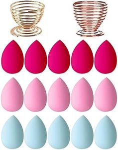 Makeup Sponge 15 Pcs Beauty Blender Sponge Foundation Blending Sponge with 2 Pcs Makeup Blender Holders Stands, Flawless for Liquid & Creams & Powers (Colour1)