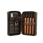 Hiram Leather Cigar Humidor, Genuine Cigar Travel Case Portable 4 Cigars Box with Cigar Cutter and Lighter Storage Pocket, Multifunctional Humidor Accessory Bag with Wrist Strap for Men