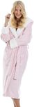 Camille Women's Super Soft Fleece Dressing Gown - Deep Pile Luxury Sherpa Lined Hooded Bathrobe - Long Sleeved, Belt Fastening & Front Pockets Pink 14-16