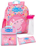 Peppa Pig Girls Backpack Set | Kids 4 Piece Pink Rucksack Set with School Bag, Pencil Case, Lunch Bag & Water Bottle | Peppa & George Pig Complete Matching Accessory Bundle | Back to School Gifts