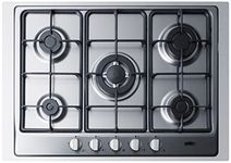 Summit Appliance GC527SSTK30 5-Burner Gas Cooktop in Stainless Steel with Sealed Burners, Cast Iron Grates, Wok Stand, and Stainless Steel Frame to Allow Installation in 30" Wide Counter Openings