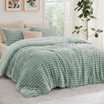 Bedsure Fluffy Comforter Set King - Super Soft Faux Fur Comforter King Size Sage Green, Winter Warm Fleece Bedding Set, Plush Fuzzy Bed Set, 3 Pieces, 1 Shaggy Comforter with 2 Pillowcases