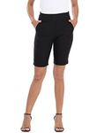 HDE Pull On Bermuda Shorts for Women Mid Rise 10" Inseam Shorts with Pockets, Black, X-Large