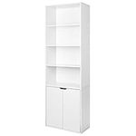 Supernic Book Shelf, 6 Tier Wooden Bookshelf, Modern Storage Bookcase Cabinet Cupboard with 4 Tier Open Shelves & 2 Doors Freestanding Display Rack Bookshelf for Living Room Bedroom Office (White)