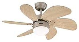 Westinghouse Ceiling Fans 78158 Turbo Swirl One 76 cm Six Indoor Ceiling Fan, Opal Frosted Glass, wood, Titanium Finish with Light Maple Blades