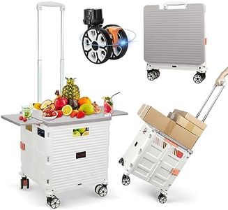 Foldable Utility Cart Folding Portable Rolling Crate with Magnetic Extended Lid,360°Rotate Wheels,176LBS Load Capacity,Heavy Duty Durable Dolly Cart for Teacher Tourist Shopping Office Outdoor(White)