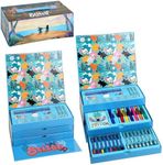 Disney Stitch Kids 43pc Colouring Art Stationery Set with Watercolour Felt Tip Pens Crayons and Pencils Travel Set for Children