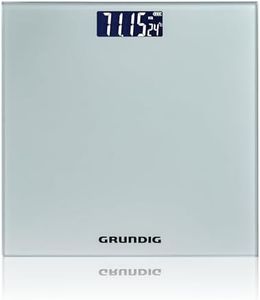 Grundig Balance Pese Personnne - Balance Precision jusqu'à 180 kg - pour mesures de poids corporel en kg/lb - jusqu'à 500 gr précise - avec Affichage Numérique - Argent - Verre