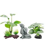 Smoothedo-Pets Fish Tank Decorations Aquarium Decoration Small Ornaments Accessories Betta Fish Rest Leaf Buddha (Type-B-Set-Buddha)