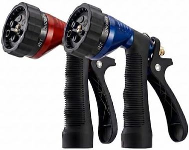 GREEN MOUNT Water Hose Nozzle 2-Pack, Zinc Alloy Garden Spray Nozzle with Adjustable Spray Patterns, Leakproof Rustproof Trigger Lock for Outdoor Cleaning & Car Wash, Blue & Red