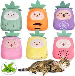 ETEKYER Cat Toys Pineapple with Natural Catnip Inside, Interactive Catnip Toys for Indoor Cats Kitten Kicker, Dental Kitty Chew Toy 6 Pack