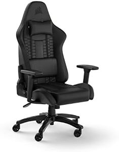 Corsair TC100 Relaxed-Gaming-Stuhl – Kunstleder – Vom Rennsport inspiriertes Design – Lendenkissen – Abnehmbares Nackenkissen aus Memory-Schaumstoff – Verstellbare Armlehnen – Schwarz