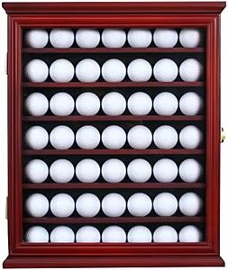 ARRAWIS Golf Ball Display Case Cabinet Solid Wood Holder Wall Mounted 7 Shelves 49 Rack with UV Protection Lockable Glass Door for Enthusiast Collectibles Large-Mahogany