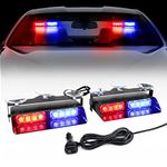 OPP ULITE Red Blue 2 in 1 Emergency Dash Strobe Lights, 16-LED, Interior Windshield Deck Split Safety Hazard Warning Light w/Suction Cups for Construction Car Trucks Vehicles, 2PC Pack