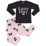 A2Z 4 Kids Girls Pyjamas Children Lazy Day Print Black PJs 2 Piece - PJS 209 Lazy Black_11-12