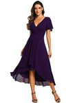 Ever-Pretty Women's Chiffon V-Neck Short Wedding Guest Dress with Ruffled Sleeves Bridesmaid Dark Purple 16UK