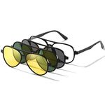 UNIEOWFA Aviator Polarized Magnetic Clip-on Sunglasses for men UV400 Protection 3Pcs Night Vision Clip Glasses Frame