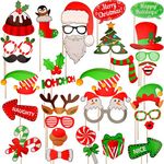 Christmas Photo Booth Props 32Pcs（Upgraded Version）, Merry Christmas Party Pose Sign, Red and Green Christmas Party Supplies Decorations for Kids Adults