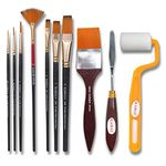 Kamal Artist Painting Brush Kit - Essential Full Toolkit Paint Brushes Set - Paint Brushes Roller and Knife for Acrylic Paints, Oil, Modern Art Painting etc (Set of 10)