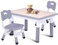 LAYAONE Kids Table & 2 Chairs Set - Height Adjustable Toddler Study Table & Chair, Kid Size for Ages 3-8 Children - Graffiti Rectangle Desktop, Easy to Wipe/Arts & Crafts - Homes/Classrooms (Grey)