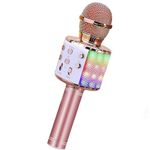 ShinePick Karaoke Wireless Microphone, Recording & Singing Microphone for Kids Adults, 5 Different Voice Changers, Dancing LED Lights, Bluetooth Portable Karaoke Machine for Phone/Pad/TV (Pink)