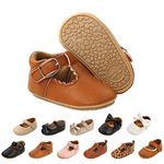 Baby Girls First Walking Shoes Mary Jane PU Leather Anti-Slip Princess Shoes Infant Baby Shoes 12-18 Months,D Brown