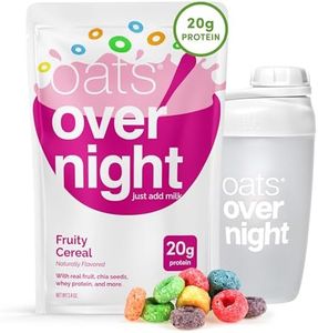 Oats Overnight Fruity Cereal - Overnight Oats with 20g Protein, High Fiber Breakfast Protein Shake - Gluten Free Oatmeal, Non GMO High Protein Oatmeal (2.6 oz per meal) (8 Pack + Shaker Bottle)