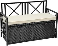 YITAHOME 70 Gallon Outdoor Storage Bench w/Cushion, Wicker Storage Deck Box w/Seat, All-Weather PE Rattan Storage Seating for Patio Furniture, Outdoor Cushions and Garden Tools -Black&Beige